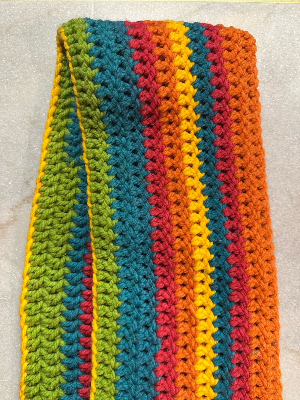 Hand Crafted in NC Multicolor Crochet loop Scarf in Green Teal Red Yellow Orange
